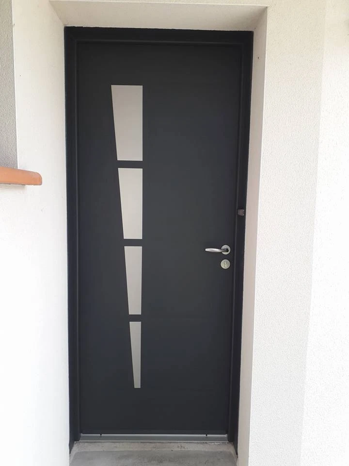 EXT : porte acier déco alu anodisé brossé